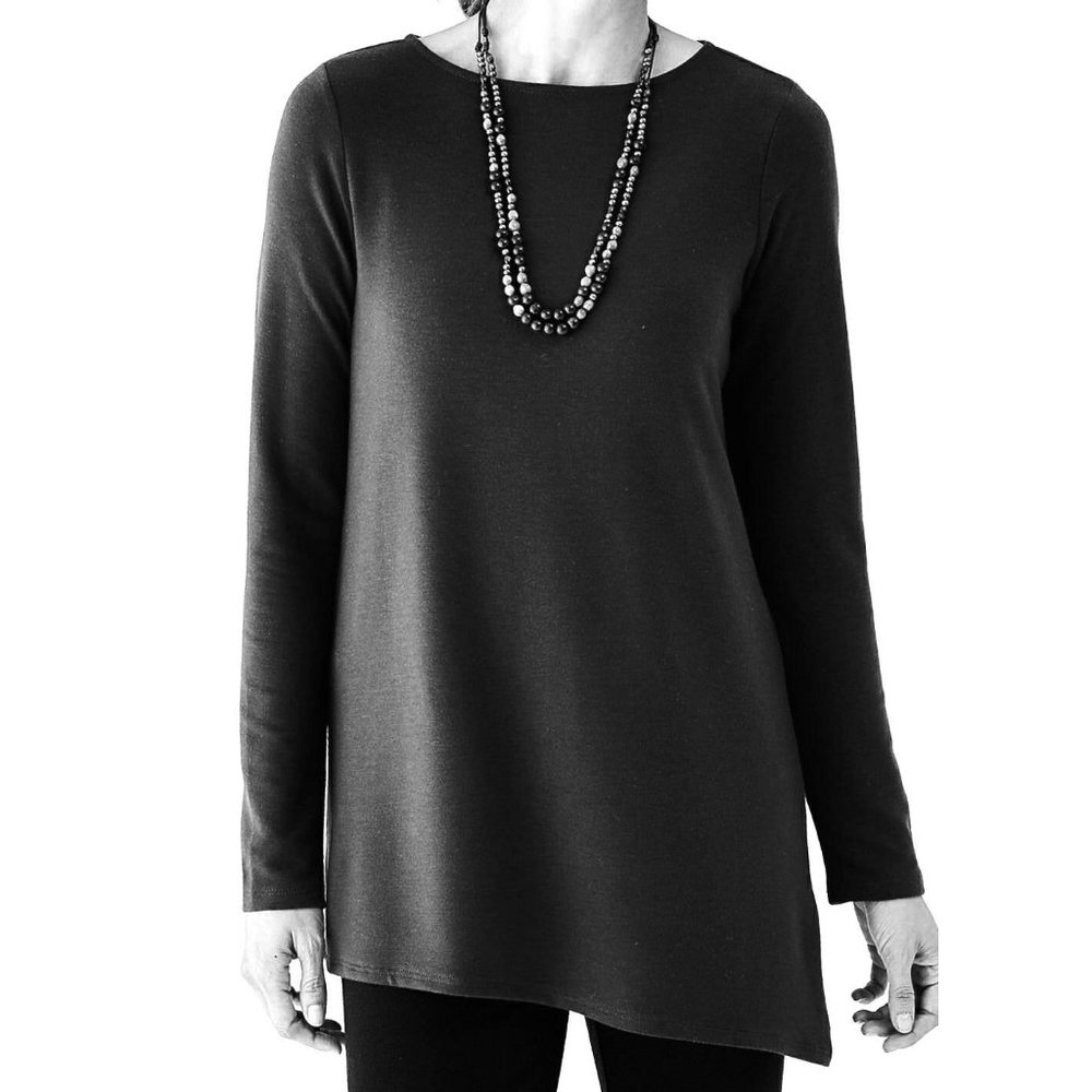 J Jill Pure Jill NEW Top L Black Angle Hem Tencel Long Tunic Relaxed May Fit XL